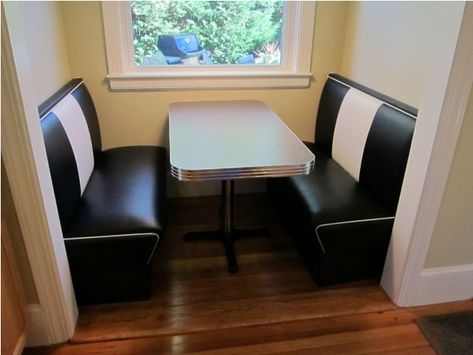 booth seating in nook | Kitchen Nook: Seating, Diner Booth, Retro Table Seating In Kitchen, Booth Seating In Kitchen, Kitchen Booths, Diner Booth, Dining Booth, Retro Kitchens, Restaurant Booth, Booth Seating, Retro Diner