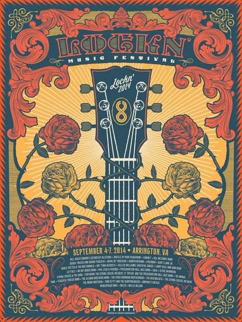 INSIDE THE ROCK POSTER FRAME BLOG: Lockn Music Festival Posters by ... Guitar Festival Poster, Vintage Music Festival Poster, Music Festival Poster Design, Music Festival Logo, Festival Poster Design, Folk Music Festival, Rock Music Festival, Music Festival Logos, Poster Design Layout