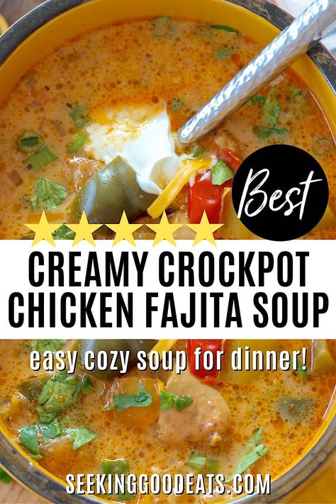 Crockpot Fajita Soup, Slow Cooker Chicken Fajita Soup, Chicken Fajita Soup Crockpot, Cheesy Crockpot Chicken, Low Carb Crockpot, Mexican Keto, Fajita Soup Recipe, Fajita Soup, Creamy Crockpot Chicken