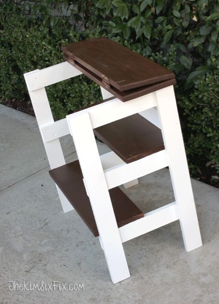 Built In Step Stool, Hinged Table, Crib Woodworking Plans, Hand Painted Chairs, Wood Step Stool, Diy Stool, Kitchen Step Stool, Plastic Adirondack Chairs, Woodworking Plans Diy