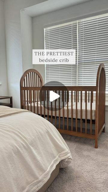 Jade on Instagram: "a little bedside nursery upgrade ✨ since she was rolling it was time to say goodbye to our bedside bassinet. This crib is gorgeous, affordable, and the quality is SO good. Comment “crib” for the details to be sent your way! 

Also, let’s normalize babies not sleeping through the night… I feel like that isn’t talked about enough! It just takes longer for some, night routine or not 😉

#babymusthaves #babyregistrymusthaves #babyessentials #nurserycrib #bedsidenursery #momofthree #babymusthave #amazonfinds #babytips #babytipsandtricks crib for nursery, nursery favorites, baby crib, crib for baby girl, crib for baby boy" Crib In Master Room, Bedside Nursery Ideas, Bedside Nursery, Baby Bassinet Bedside, Bedside Bassinet, Bedside Crib, Baby Registry Must Haves, Not Sleeping, Nursery Closet