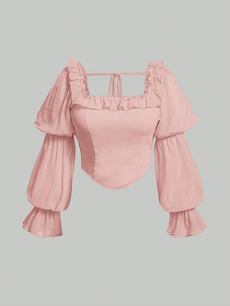 SHEIN MOD Plus Tie Back Ruffle Trim BlouseI discovered amazing products on SHEIN.com, come check them out! Melanie Martinez Concert, Coquette Top, Plus Size Pink, Dress Inspo, Plain Tops, Fit Ideas, Puff Sleeve Blouse, Melanie Martinez, Plus Size Blouses