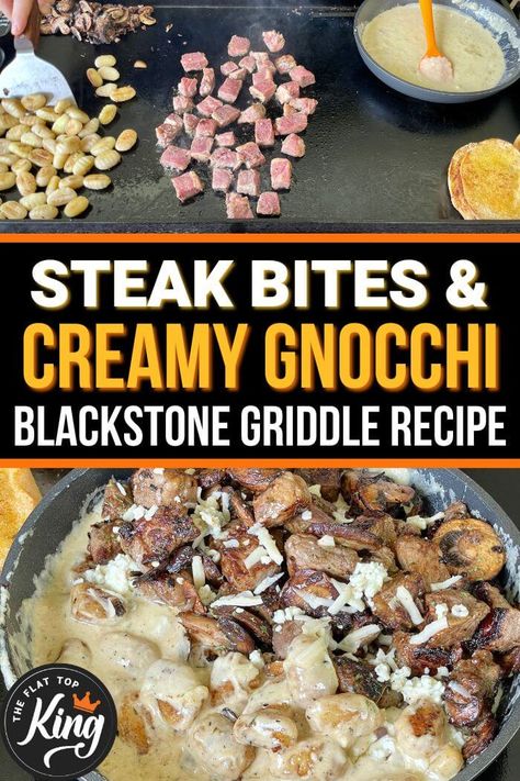 Gnocchi Recipes Blackstone, Food To Make On Blackstone Grill, Blackstone Italian Subs, Gnocchi On The Blackstone, Blackstone Gnocchi, Blackstone Ravioli, Beef Blackstone Recipes, Steak Gnocchi Recipes, Pasta On The Blackstone