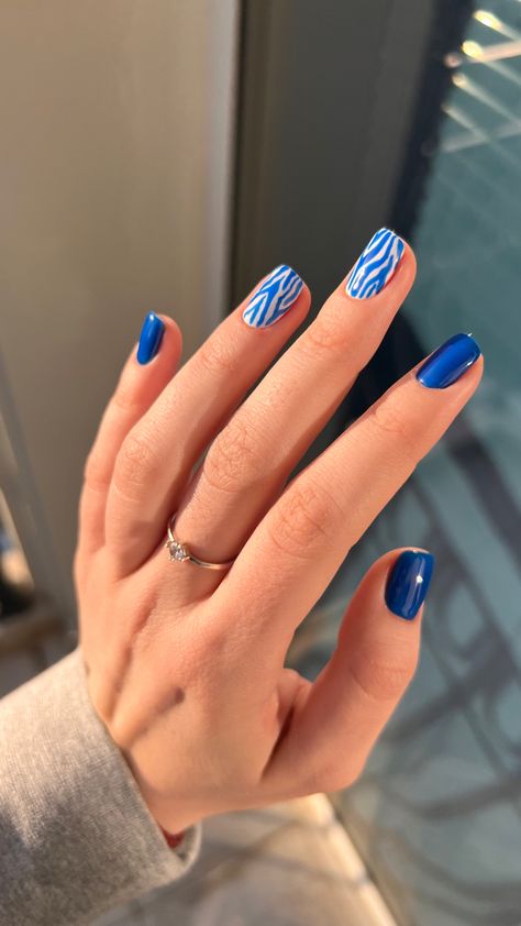 Nail Zebra Designs, Blue Nails Easy, Blue Zebra Nails, Piano Nails, Zebra Acrylic Nails, Zebra Stripe Nails, Army Nails, Zebra Nail Art, Nail Art Designs For Beginners