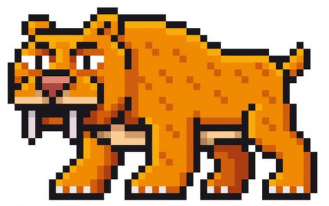 Sabre Tooth Tiger, Saber Tooth Tiger, Premium Vector Cartoon, Cartoon Tiger, Tiger Illustration, Pixel Design, Retail Logo, Vector Cartoon, Logo Fonts