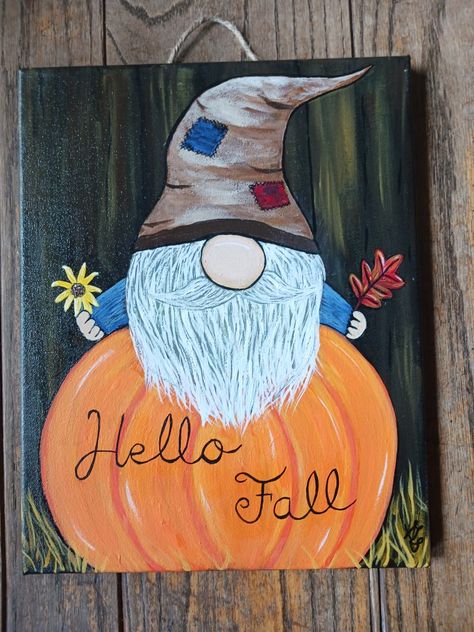 Thanksgiving Canvas Painting Ideas, Thanksgiving Paintings On Canvas Easy, Thanksgiving Painting Ideas, Gnome Paint, Cute Easy Paintings, Diy Thanksgiving, Board Art, Easy Canvas Painting, Small Canvas Art