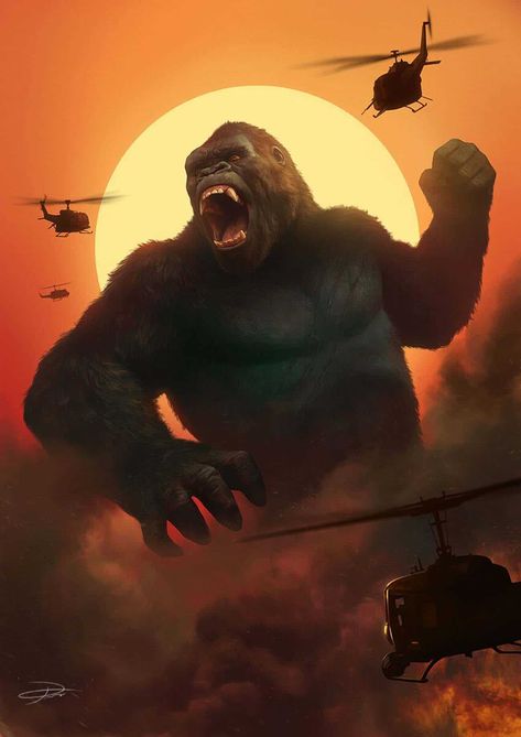 Yin Yuming | Paintable.cc Digital Painting Inspiration - Learn the Art of Digital Painting! #digitalpainting #digitalart Island Illustration, King Kong Skull Island, Kong Skull Island, King Kong Art, King Kong Vs Godzilla, Kong Godzilla, Gorilla Tattoo, Horror Vintage, Godzilla Wallpaper