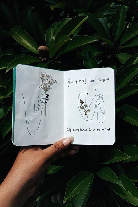 Aesthetic Art Nature, Aesthetic Art Quotes, Give Yourself Time To Grow, Paw Crochet, Journal Simple, Poetry Painting, Quotes Journal, Give Yourself Time, Hand Art Kids