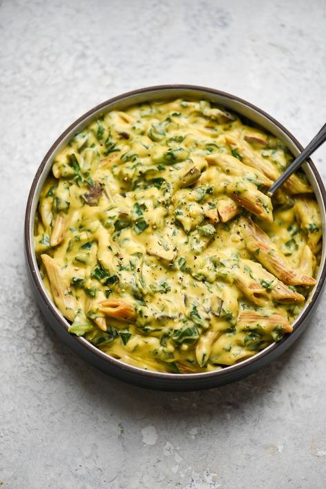 Creamy Vegan Lentil Penne with Mushrooms and Collard Greens - Get the full recipe here. Lentil Pasta Recipe, Vegan Bowl Recipes, Japanese Sweet Potato, Lentil Pasta, Vegan Bowls, Portobello Mushroom, Collard Greens, Roasted Butternut, Vegan Dinner Recipes