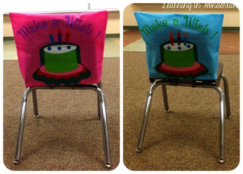 Birthday Chair Cover Classroom, Birthday Chair Cover, Seat Sacks, Birthday Chair, Chair Covers Slipcover, Diy Chair Covers, Cubicle Makeover, Student Birthdays, Classroom Birthday