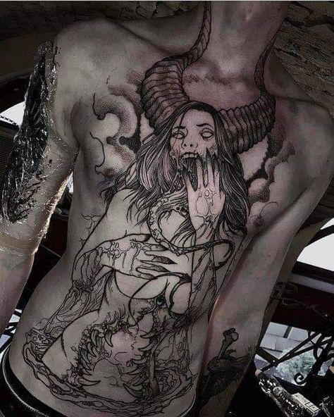 Ox Tattoo, Satanic Tattoos, Body Tattoo Design, Tattoo Chest, Evil Tattoos, Bull Tattoos, Scary Tattoos, Creepy Tattoos, Geniale Tattoos