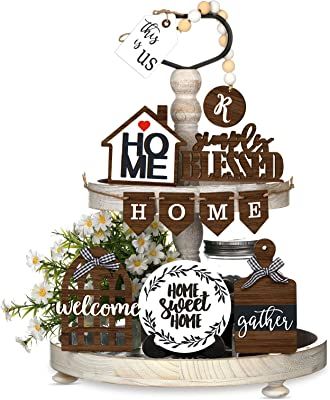 Farmhouse Serving Trays, Summer Centerpieces, Stil Rustic, Wood Signs For Home, Farmhouse Wood Sign, Estilo Country, Table Shelf, Table Shelves, Fall Centerpiece