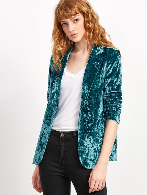 Shop One Button Crushed Velvet Blazer online. SheIn offers One Button Crushed Velvet Blazer & more to fit your fashionable needs. Crushed Velvet Blazer, Blazer Casual, Casual Blazer Women, Plus Size Blazer, Plus Size Suits, Womens Suits Business, Gold Velvet, Velvet Blazer, Womens Blazers