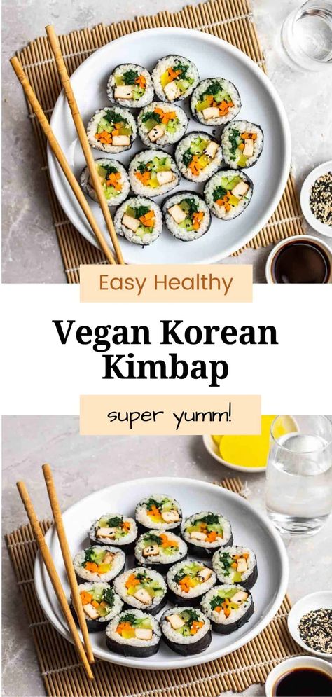 Vegan Kimbap, Korean Kimbap, Korean Vegetarian Recipes, Gimbap Recipe, Vegan Korean Food, Dduk, Colorful Veggies, Vegan Asian Recipes, Vegetarian Life