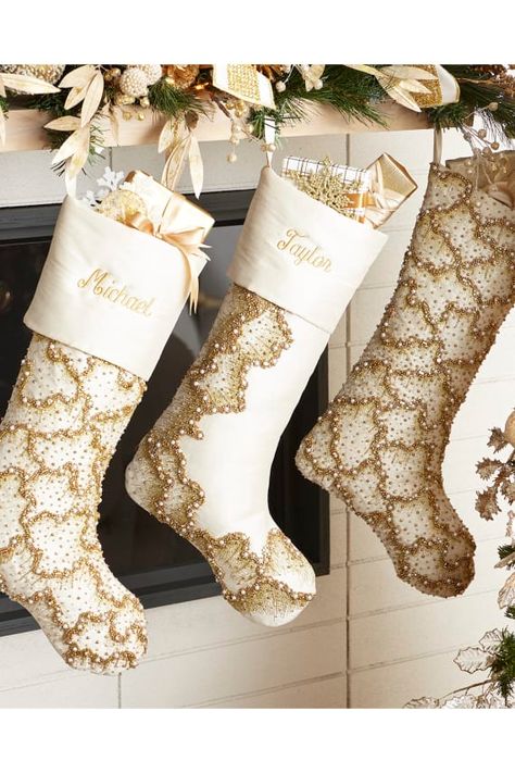 HEYS5 Neiman Marcus 19" Beaded Half Mist Christmas Stocking, Cuffed Gold Christmas Stockings, Velvet Christmas Stocking, Disney Stockings, Plaid Tree Skirt, Friend Christmas Ornaments, Gift Wrapping Station, Home Wet Bar, Needlepoint Stockings, Velvet Christmas