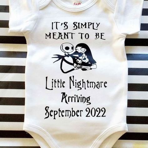 Little Nightmare Arriving Soon | Pregnancy Announcement Onesie Disney Baby Announcement, Nightmare Before Christmas Babyshower, Christmas Baby Reveal, First Pregnancy Announcements, Halloween Baby Announcement, Nightmare Before Christmas Baby, Christmas Pregnancy Reveal, Baby Surprise Announcement, Christmas Gender Reveal