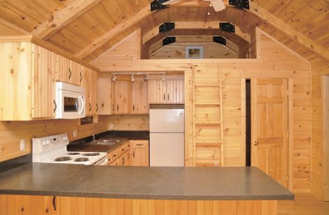 Cheap Storage Shed Homes for Sale - Tiny House Blog Shed Cabin Interior, 16x40 Shed House Plans, 16x40 Shed House Interior, Storage Building House, 16x40 Shed House, Cabins Plans, Shed Homes Interior, Shed House Interior, Cheap Storage Sheds