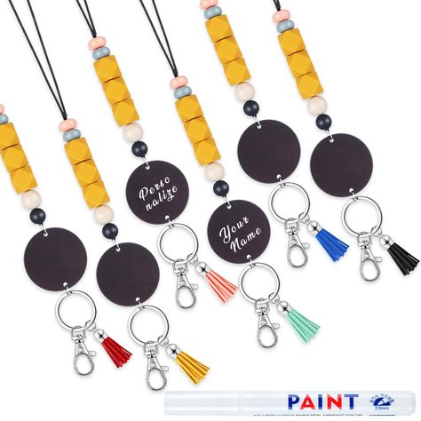 PRICES MAY VARY. Personalized Teacher Lanyards: including 6 silicone bead lanyards and 1 marker pen; The marker can be applied to DIY the wooden tag with names, messages, or inspirational quotes that add a personal touch, ensuring you have necessary components to start your crafting journey Suitable Size: our cute teacher lanyard measures approximately 17 inches/ 44 cm in total length, making it ideal for comfortable wearing; The included wooden tag is about 1.9 inches/ 5 cm in diameter, providi Teacher Appreciation Gift Baskets, Coaches Gifts, Teacher Lanyards, White Marker, Diy Lanyard, Personalized Lanyards, Teacher Treats, Keychain Holder, Teachers Diy