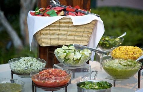 Creative Ideas for Outdoor Entertaining On a Budget - One Good Thing by JilleePinterestFacebookPinterestFacebookPrintFriendly Ideas Para Catering, Cheap Party Food, Bbq Wedding Reception, Salsa Bar, Wedding Food Stations, Nacho Bar, Potato Bar, Reception Food, Bbq Wedding