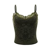 Green Grunge Outfit, Amazon Fits, Green Y2k, Clubwear Outfits, Crop Top Sleeveless, Gothic Lace, Rave Costumes, Lace Trim Cami, Tank Top Outfits