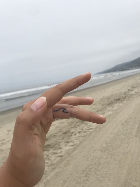 Tiny Wave Tattoo Finger, Beachy Finger Tattoos, Wave Tattoo On Finger, Ocean Finger Tattoo, Wave Tattoo Finger, Finger Wave Tattoo, Wave Finger Tattoo, Tiny Wave Tattoo, Inside Finger Tattoos