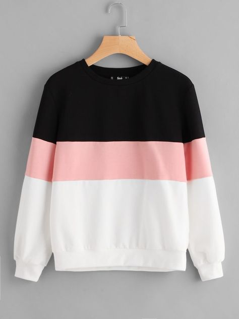 Cut And Sew Pullover | SHEIN Colombia Fashion, Stylish Hoodies, Fall Fit, Color Block Sweatshirt, Sweatshirts Online, White Colors, Color Block Sweater, Girl Sweatshirts, Girls Fashion Clothes