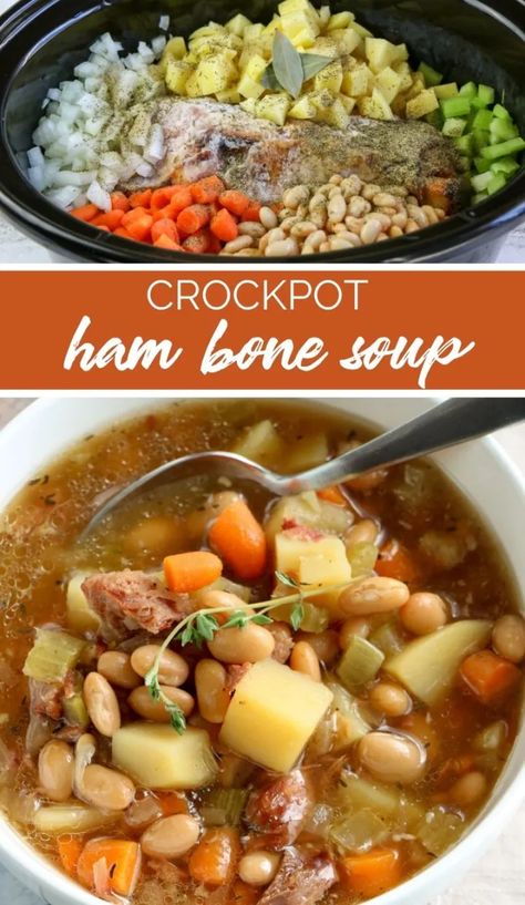 Ham Bone Soup Recipes, Recipes Using Ham, Ham Bone Recipes, Ham Soup Recipes, Ham Bone Soup, Crockpot Soups, Comfort Recipes, Bone Soup, Crockpot Ham