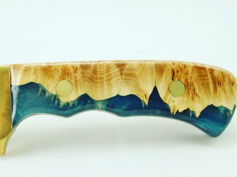 Maple burl and resin knife handle. #knife #knives #wood #resin #usa #utah #handmade #handcrafted #survival #dapper #woodworking #craftsmanship #knifeporn #knifemaker #knifecommunity #custom #hunting #camping #style #diy Resin Knife Handle, Epoxy Knife Handle, Resin Knife, Handle Ideas, Knife Handle Making, Knife Template, Epoxy Ideas, Stabilized Wood, Resin Work