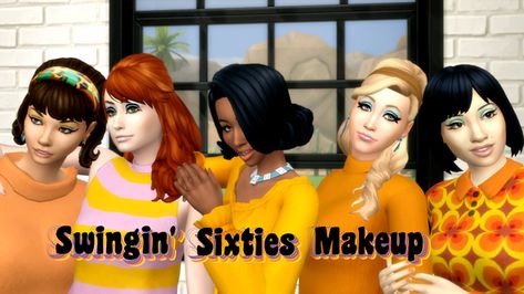 Sixties Makeup, Twiggy Makeup, Sims 4 Decades Challenge, 60s Makeup, Bump Hairstyles, Bold Eyeliner, Mod Look, School Pack, 70s Women