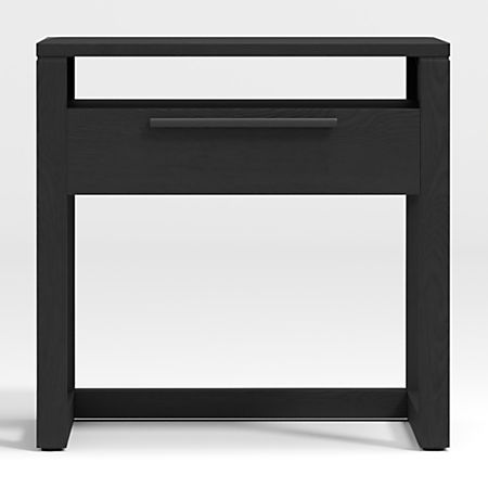 Linea Black Nightstand | Crate and Barrel Modern Black Nightstand, Modern Tudor, Colorado House, Black Nightstand, Nightstand Decor, Nightstand Set Of 2, Neutrogena Makeup, Texas House, Mid Modern