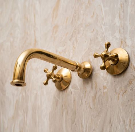 https://www.zayian.com/products/unlacquered-brass-bathroom-faucet-tub-wall-mounted?variant=43818477879525 Wall Mounted Bathroom Faucet, Wall Mounted Faucet, Antique Brass Faucet, Brass Bathroom Faucets, Wall Mount Faucet Bathroom, Wall Mount Faucet, Brass Bathroom, Brass Faucet, Vessel Sink Bathroom