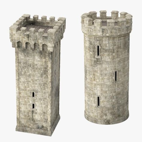 Round Turret and Square Turret 3D Model #AD ,#Turret#Square#Model Castle Diorama, Model Castle, Castle Crafts, Castle Project, Small Castles, Castle Tower, Medieval Houses, Castle Designs, 3d Modelle