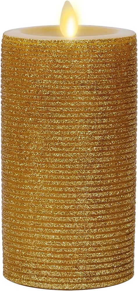 Amazon.com: Luminara Realistic Artificial Flame Horizontal Green Metallic Glitter Candle (3 x 6.5-inch) Moving Flame LED Battery Operated Lights - Unscented - Remote Sold Separately : Tools & Home Improvement Glitter Candle, Electric Candle, Glitter Candles, Gold Candle, Traditional Candles, Electric Candles, Festive Wreath, Battery Operated Lights, Flickering Candles