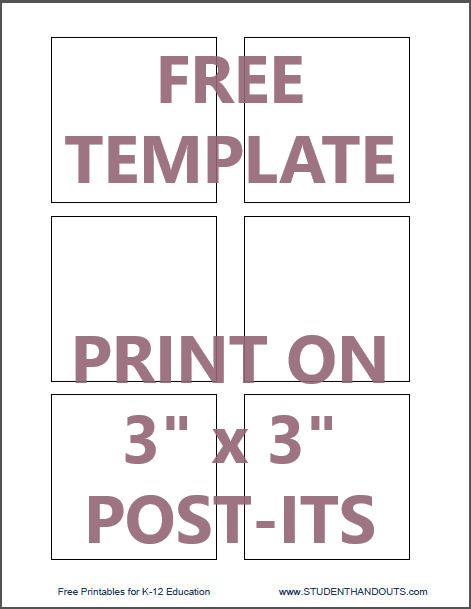 Template for Printing Directly on 3" x 3" Post-It Notes | Student Handouts Printing On Post It Notes Template, How To Print On Post It Notes Templates, Post It Note Printable Templates, Post It Printable Template, Print On Post It Notes Template, Post It Note Template Free Printables, Sticky Note Template Free Printable, Diy Post It Notes, Post It Note Template