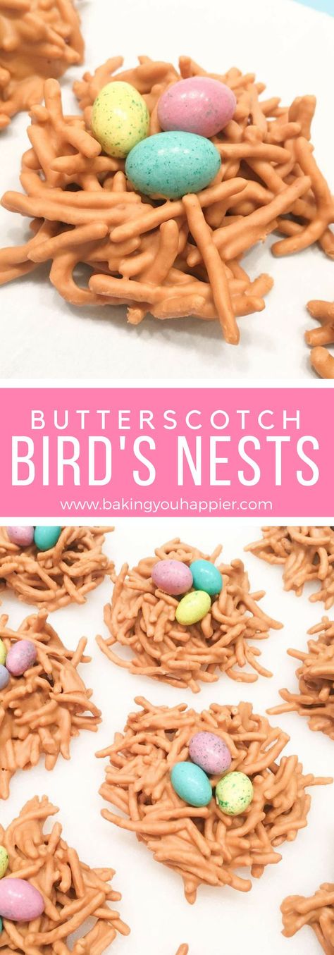 Birds Nests Recipe, Butterscotch Haystacks, Birds Nest Cookies, Haystacks Recipe, Peanut Butter White Chocolate, Easter Nests, Easy Peasy Recipes, Candy Egg, Eat Cookies