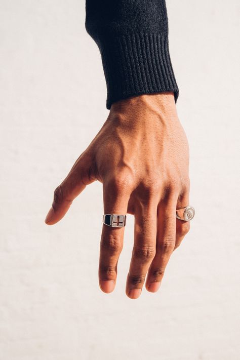 #jewelry #jewelries #accessory #accessories #ring #rings Mens Ring Photoshoot, Mens Jewelry Editorial, Men Hands Aesthetic, Rings On Men, Rings Aesthetic Men, Diy Gift Ideas For Men, Mens Jewelry Aesthetic, Hands Rings, Men Hands