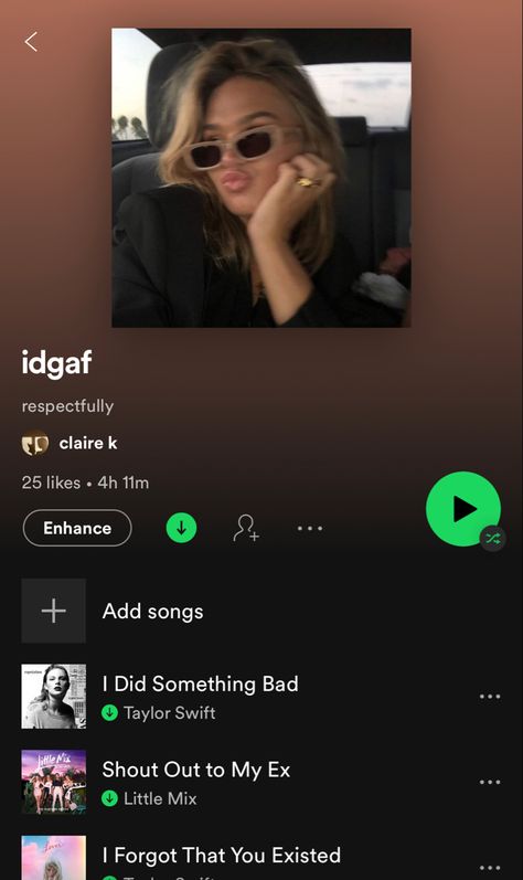 Idgaf Playlist Songs, Idgaf Playlist, Good Playlists On Spotify, Idgaf Pfp, Good Playlists, Playlist Songs, Summer Songs Playlist, Song Ideas, Playlist Names