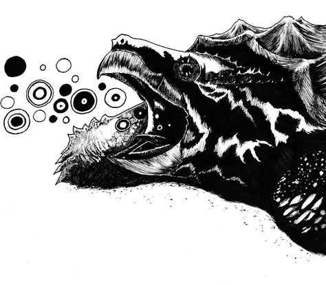 Alligator Snapping Turtle, Snapping Turtle, Blowing Bubbles, Aquariums, Great Wave, Alligator, Moose Art, Tattoo Ideas, Illustration Design