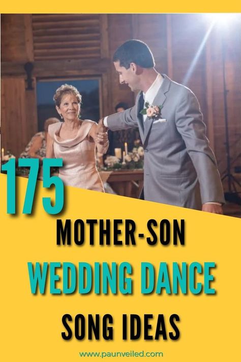 This is a pinterest pin. The title of the pin is 175 Mother-Son wedding dance song ideas. The photo is of a mother and son dancing. Mother Son Wedding Songs, Mother Son Songs, Mother Son Wedding Dance, Songs Ideas, Songs For Dance, Songs For Sons, Mother Song, Unforgettable Song, Song Ideas