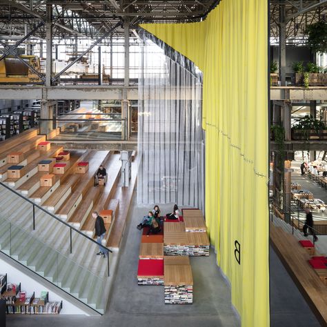 Eight striking libraries that are bound to impress Public Library Architecture, Petra Blaisse, Library Architecture, Industrial Building, Kengo Kuma, Acoustic Design, Industrial Architecture, Design Library, Adaptive Reuse