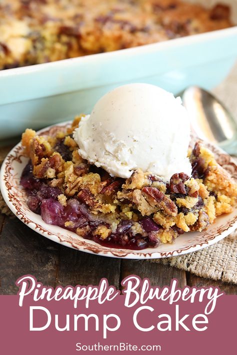 This Pineapple Blueberry Dump Cake is a classic, super easy recipe that produces an incredible dessert! Blueberry Dump Cake, Pineapple Dump Cake, Blueberry Dump Cakes, Tiramisu Dessert, Blueberry Pie Filling, Blueberry Crumble, Small Town Life, Salty Cake, Dump Cake Recipes