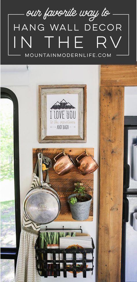 Looking for ways to easily hang frames without using screws or nails? Check out our favorite way to hang wall decor in the RV! MountainModernLife.com #glampingitems #rvdecorating Hang Wall Decor, Travel Trailer Decor, Camper Trailer Remodel, Trailer Decor, Camper Hacks, Travel Trailer Camping, Diy Camper Remodel, Trailer Living, Camper Makeover