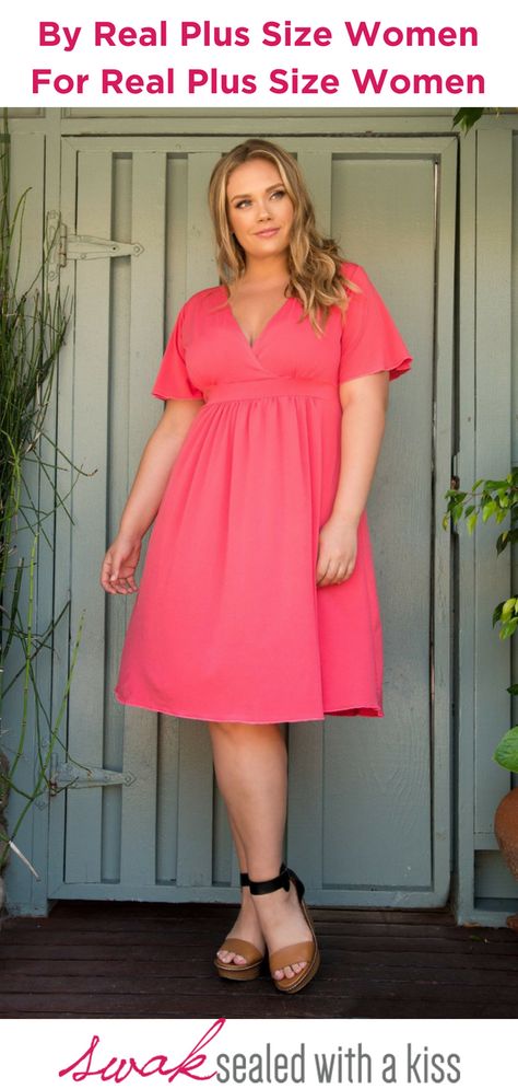 Dress for Success. More Info Our best-selling classic pink coral knee-length plus size short dress. Perfect for a casual wedding or brunch with friends! #plussizeweddingdresses Dresses For Short Curvy Figures, Short Curvy, Plus Size Short Dresses, Queen Dresses, Pink Coral, Curvy Girl Fashion, Plus Size Maxi Dresses, Maxi Dress With Sleeves, White Maxi Dresses