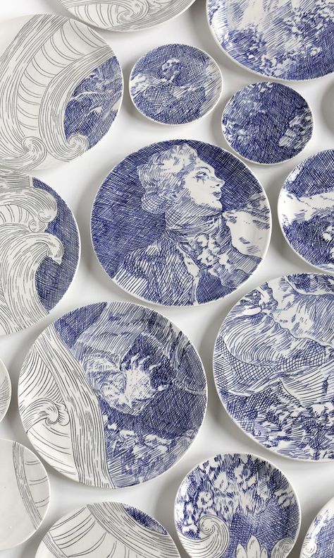 Blue And White Plates, Painted Ceramic Plates, Keramik Design, Plate Art, China Painting, Blue And White China, White Plates, Contemporary Ceramics, Ceramic Design