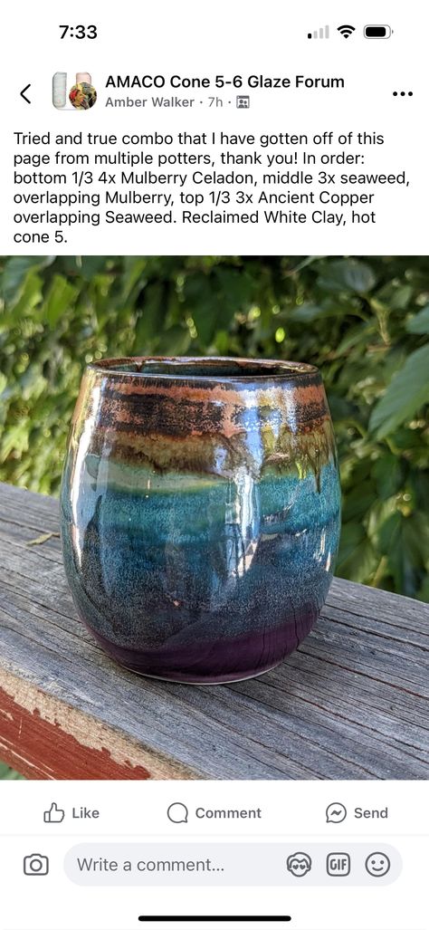 Amaco Snow Over Deep Firebrick, Cobalt Glaze Combinations, Firebrick Glaze Combinations, Cosmic Tea Dust Glaze Combinations, Shipwreck Glaze, Amaco Seaweed, Glaze Combinations For Pottery, Seaweed Glaze, Pottery Corner