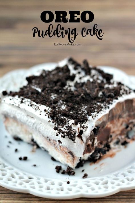 OREO Pudding Cake dessert recipe - sweet, creamy chocolate pudding, cream cheese and whipped topping with the bittersweet cocoa taste of OREO cookies Oreo Pudding Cake, Oreo Pudding Pie, Oreo Dirt Cake, Chocolate Pudding Desserts, Oreo Desserts, Oreo Pudding, Dessert Oreo, Coconut Dessert, Pudding Pie