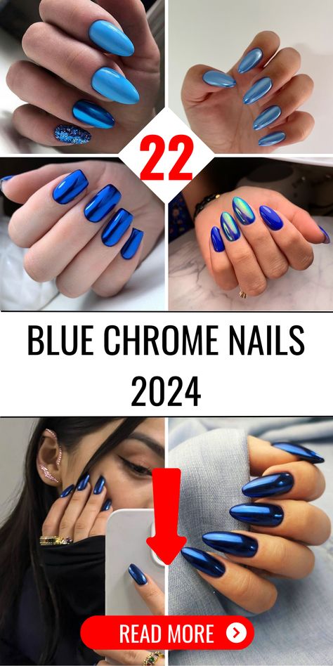 Top 22 Blue Chrome Nails 2024: Dazzle with Trendy Shades & Designs - divagaze.com Chorme Nails, Ombre Chrome, Electric Art, Ombre Chrome Nails, Nails Images, Blue Chrome Nails, Navy Nails, Navy Blue Nails, Trendy Shades