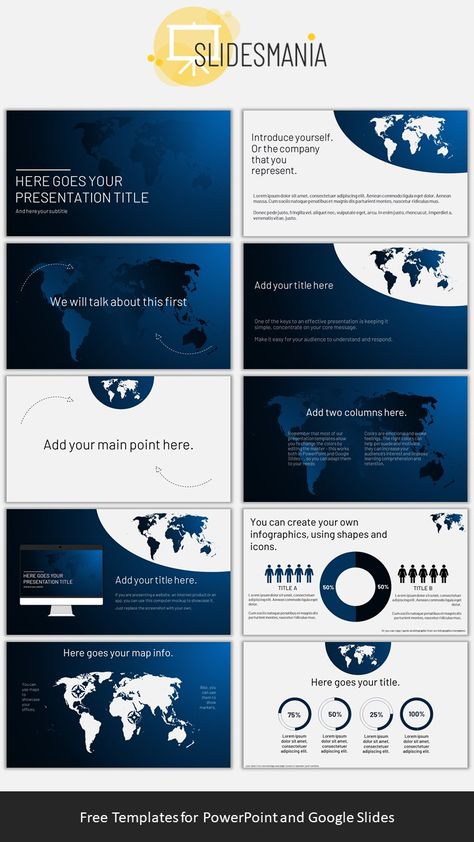 Asger is a modern template, perfect for a presentation about world events, foreign trade, geography, demography, economy, etc.  It has a beautiful blue gradient background and it includes maps, icons and many infographics for you to present your data and tell your story in a remarkable way.  If you would like to change its colors, just go to “Edit Master” and change the colors of the map and the background to any other you like or fits best your presentation topic. Geography Presentation, Ppt Inspiration, Geography Themes, Powerpoint Pictures, Blue Gradient Background, Presentation Slides Design, Global Map, Effective Presentation, Presentation Topics