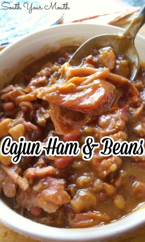 A family-favorite recipe for dried beans and ham using Cajun 15 Bean Soup beans and leftover ham made on the stove or crock pot. Southern Beans And Ham, Cajun 15 Bean Soup, Cajun Recipes Easy, Ham Beans, Crockpot Ham And Beans, Beans And Ham, Dry Beans Recipe, Ragin Cajun, Butter Beans Recipe