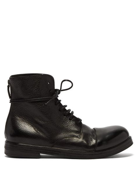 MARSÈLL MARSÈLL - ZUCCA ZEPPA TOE CAP LEATHER BOOTS - MENS - BLACK. #marsèll #shoes Navy Pumps, Boots 2020, Lace Up Combat Boots, Mens Leather Boots, Chukka Boots, Leather And Lace, Leather Heels, Shoes Online, Smooth Leather